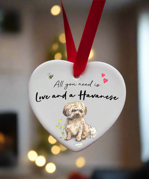 Love and a Havanese Fawn Ceramic Heart